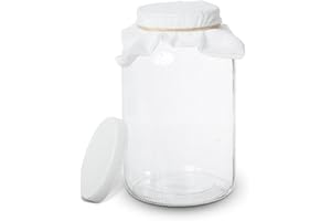 1 Gallon Glass Kombucha Jar - Home Brewing and Fermenting Kit with Cheesecloth Filter, Rubber Band and Plastic Lid - By Kitchentoolz