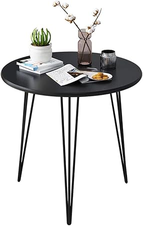 Lwkbe Ronde Moderne Accent Table Surface En Bois Et Anti Rouille Cadre En Acier Side Table Table Basse De Jardin Salon Et Chambre Decoration Noir Amazon Fr Cuisine Maison