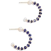 JIA JIA Women's 14k Blue Sapphire Pearl Bead Hoop Earrings, Yellow Gold/Blue, One Size