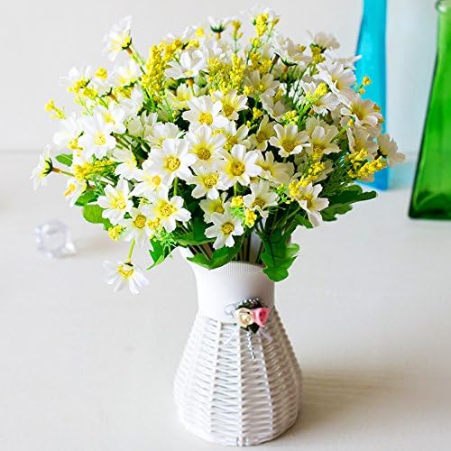 Kuqqi Artificial Fake Flowers, 6pcs Faux Small Daisy Greenery Shrubs Plants Plastic Bushes Indoor Outside Hanging Planter Wedding Cemetery Decor