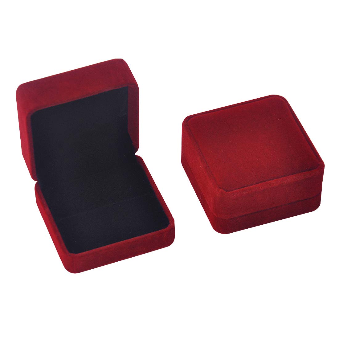 iSuperbiSuperb Set of 2 Wine Red Velvet Couple Double Ring Box Earring Jewelry Case Gift Boxes