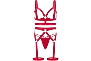 XINSHIDE Plus Size Women Sexy Halter Lingerie Set Babydolls Body Harness Cage Bra and High Waist Panties Two Piece Bodysuits