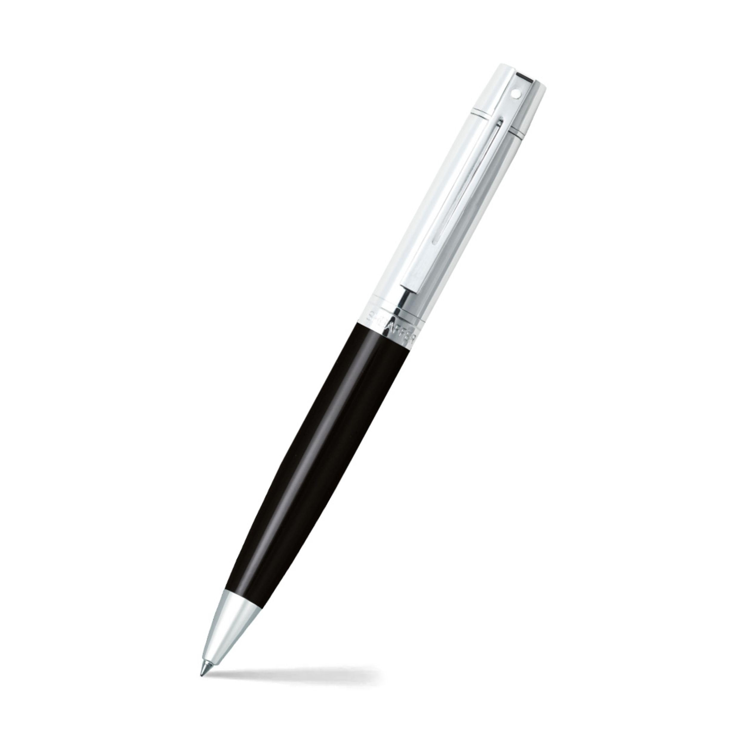 Sheaffer 300 Refillable Twist-Action Metal Ballpoint Pen, Medium Ballpoint, includes Premium Gift Box and Black Cartridge, 1 Pack, Chrome/Glossy Black