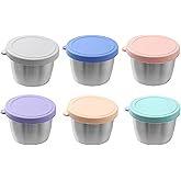 PandaEar 6 Pack 2.4 oz Stainless Steel Condiment Containers with Leakproof Silicone Lids, Reusable Small Sauce Cups for Salad Dressing, Lunch Box, Travel & Meal Prep, Dishwasher & Freezer Safe