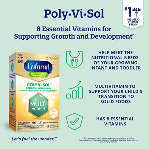 enfamil poly-vi-sol suplemento multivitamínico líquido para bebés y niños pequeños, surtido, sin sabor, 1.69 onzas líquidas