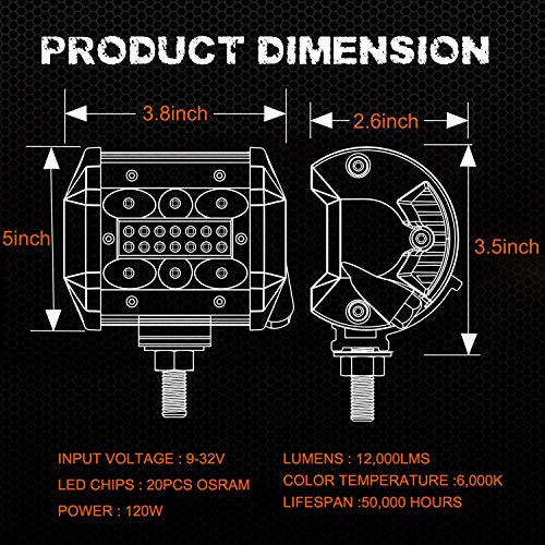 LED Pods,Auto Power Plus 2PCS 4â€ 120W OSRAM Off Road Driving Light Bar Spot Flood Combo LED Work Light Waterproof Fog Lights LED Cubes for Truck Jeep Car ATV UTV Boat,2Years Warranty