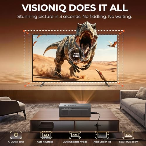 4K Projector with WiFi and Bluetooth, VIDAA Smart Projector 1200+ APPs&Official AirPlay&Voice Control 2000 ANSI Auto Focus Keystone Indoor/Outdoor Projector 60W Dolby Home Theater