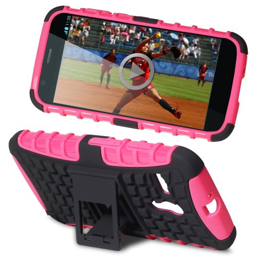 Fosmon HYBO-RAGGED Series Detachable Hybrid TPU + PC Kickstand Case for Motorola Moto G (1st Generation Only) / Motorola DVX (Hot Pink)