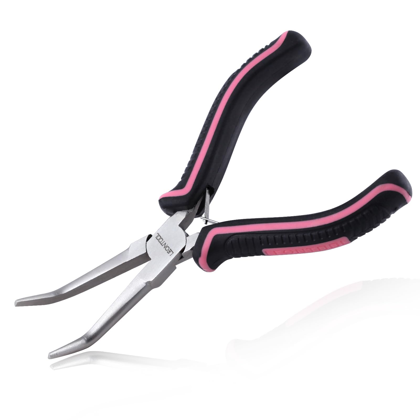 LEONTOOL Mini Bent Needle nose plier Smooth Jaws Small Bent Pliers Tweezers for Jewelry Making, Wire Wrapping and Object Gripping with Soft Grip