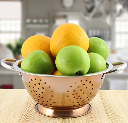 Copper & Stainless Steel Colander (2.5 Quart Capacity); Decorative Strainer/Fruit Bowl/Pedestal-Style Colander