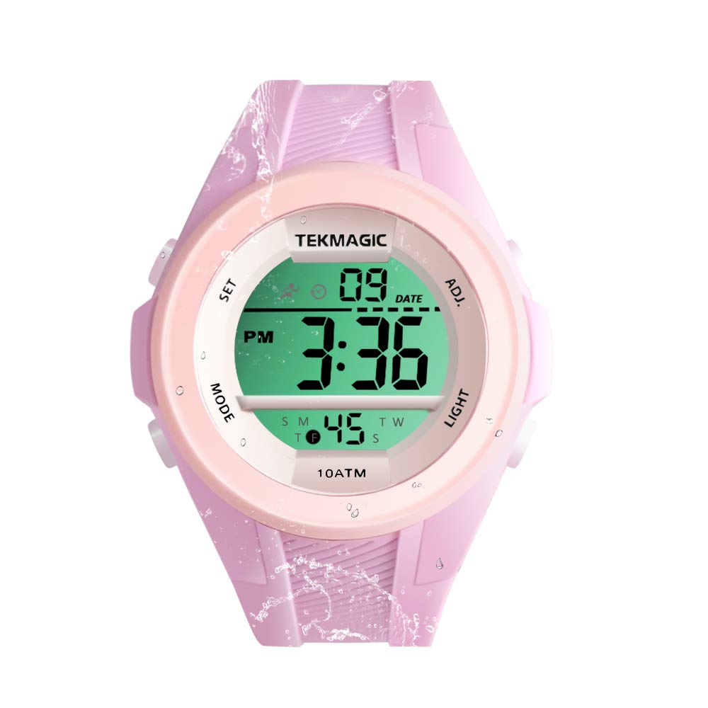 TEKMAGIC Girls Sports Watch 10 ATM Waterproof Swimming Watch with Stopwatch, Chronograph, Alarm Functions, Dual Time Zone, 12/24 Hours Format