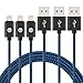 SGIN Nylon Braided Universal Micro USB 2.0 Sync Charging Cable, 3-Pack, 10-Feet (Blue Black)