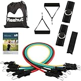 Reehut Resistance Bands - 12-Piece Set Includes 5 Exercise Tubes, Door Anchor, 2 Foam Handles, 2 Ankle Straps, Manual and Carrying Case