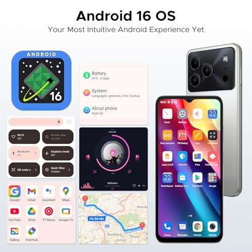 DOOGEESmart Note 56 Mobile Phones, Android 16 Smart Phone, 6150mAh, 8.45mm, 6.56"" HD+ 90Hz, 24GB + 64GB/2TB Android Phones, Dual SIM Unlocked Mobile Phone, Face ID, GPS, OTG, FM