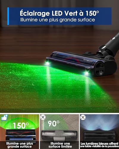 Tineco Pure One A90S Cordless Vacuum Cleaner, 270AW Vacuum, 105 Min Autonomy, 3DSense Master Brush, 150° Green LED Light, 180° Foldable, Suitable for Pet Hair/Carpet/Hard Floors