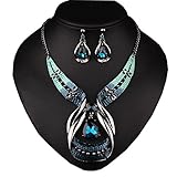 Girl Era Big Drop Sapphire Retro Elegant Style Necklace Earring Sets Wedding Party