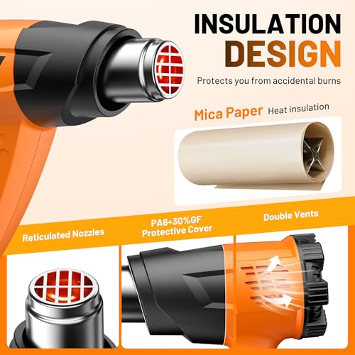 Seekone Heat Gun Kit with 2-Temperature Control (60°C - 600°C), Hot Air Fan, Hot Air Dryer, 4 Attachment Nozzles for Targeted Despeckling, Soldering and Shrinking
