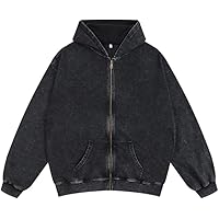Amazon.com: Bobeutou Mens Zip Up Acid Wash Hoodie Vintage