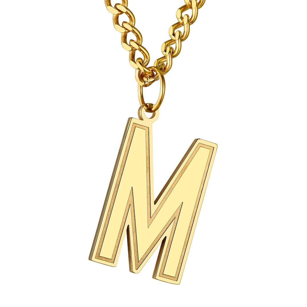 GoldChic Jewerly M Letter Necklace with Gold Chain, 316L Stainless Steel Initials Pendant Gifts For Football Man