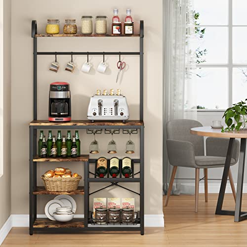 TIYASE Kitchen Baker’s Rack with Hutch and Wire Basket, 5Tier