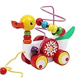 DOUYYE Wooden Duck Trailer Around Beads Educational Game Toys for Boy Girl ,Birthday Gift Toy for Age 1 2 3 4 5 Years Old and Up Kid Children Baby Toddler