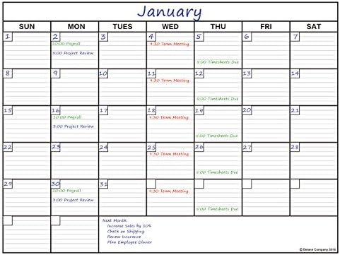 Delane Large Dry Erase Wall Calendar Planner, 24 x 36 Inch Erasable Calendar and 4 Double Stick Mounting Foam Pieces - Jumbo