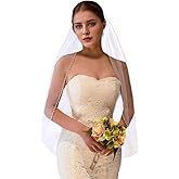 imffamm Wedding Veil for Bride 1 Tier Bridal Veil with Pearls and Crystals Beaded Edge for Women and Bride