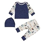 AMA(TM) 3PCS Baby Boys Girls T-shirt Tops +Print Pants +Hat Outfits Clothes Set