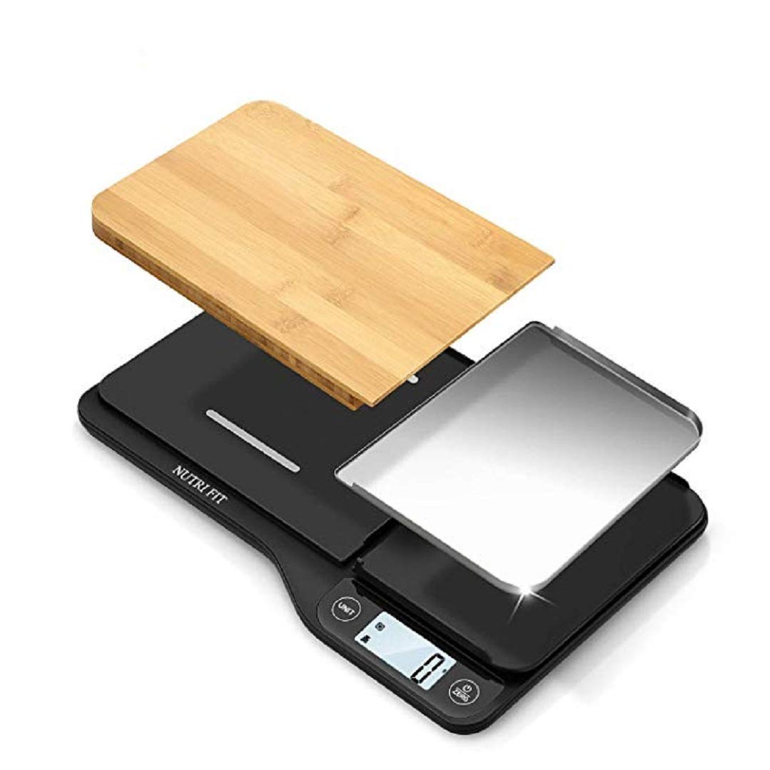 NUTRI FIT Food Scale - 3 in 1 Digital Kitchen Scale, Weight Grams and Ounces with Removable Cutting Board & Tray, LCD Display, 11lb 5kg, Easy for Cooking Baking & Meal Prep, Batteries Included