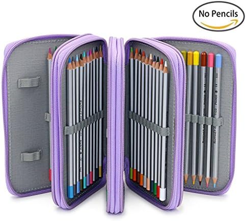 JoinPro Protable Oxford Pencil Bag 72 Slots Multi-layer Pencil Case Handy Wareable Pencil Holder Organizer for Pencils Colored Pencils Gel Pens (Purple)