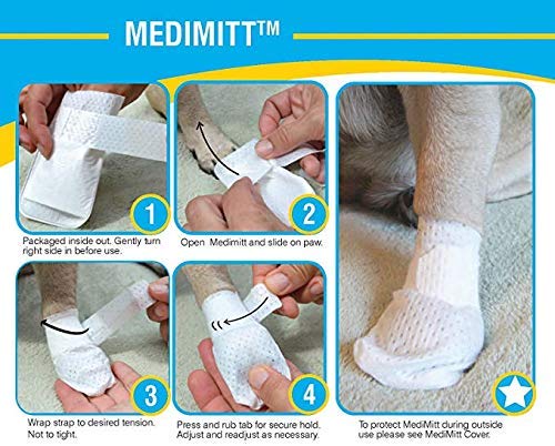 PawFlex Medimitt Paw Bandages for Dogs, Cats and Pets Medical Booties, First aid for Paws Non Slip, Non Adhesive, Breathable,Disposable, Washable, Velcro Fasteners, Value Pack (X-Small 12-Pack)