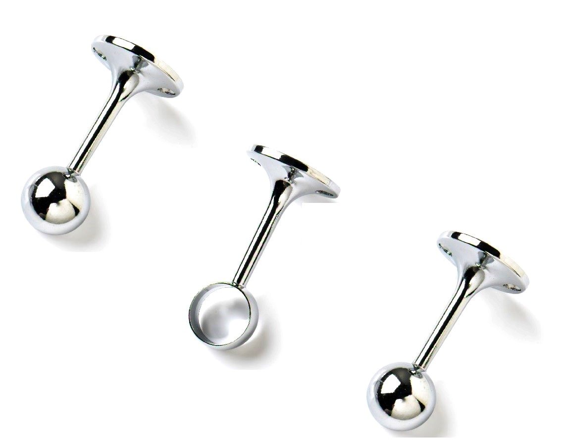 Merriway BH05076 Towel Rail Support Kit CP 2 x End Sockets and 1 x Centre Support 25mm