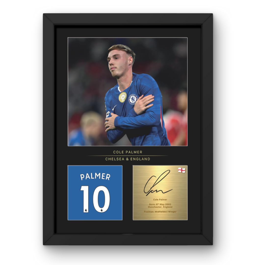 Win FC Cole Palmer A4 Framed Photo Display - Reproduced Digital Signature- Gift for Chelsea and England Fans