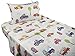 J-pinno Cute Cartoon Car School Bus Printed Twin 3 Pieces 100% Cotton Sheet Set Bedroom Decoration Gift for Kids Boys Children Flat Sheet + Fitted Sheet + Pillowcase Bedding Set