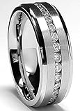 7MM Men's Eternity Titanium Ring Wedding Band with Cubic Zirconia CZ sizes 5 to 13