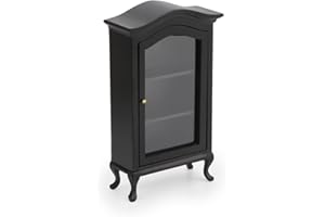 CUTEMINI Dollhouse Furniture Display Shelf 1:12 Scale Miniature Bookshelf Cabinet Decoration Classic Wooden Mini Storage for Mini Artificial House Accessories (Black)