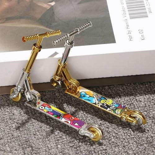 Gold Mini Two Wheel Toys Tiny Fingerboard Scooters, Mini Finger Skateboards Toy, Finger Scooter Fingertip Movement Skateboard for Finger Training Play Vehicles Finger Boards and Finger Bikes