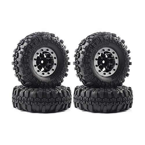 INJORA 1.9 inch Beadlock Wheel Rim & Rubber Tires for 1/10 RC Crawler Axial SCX10 90046 90047 Tamiya CC01 RC4WD D90 TF2,5 Color Available,4Pcs/Set (Silver)