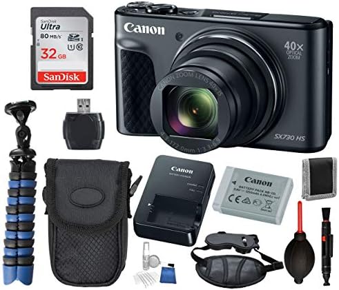 Canon Powershot SX730 HS Digital Camera (Black) with Bundle Package Deal –SanDisk 32gb SD Card + Camera Case + Gripster Tripod + More