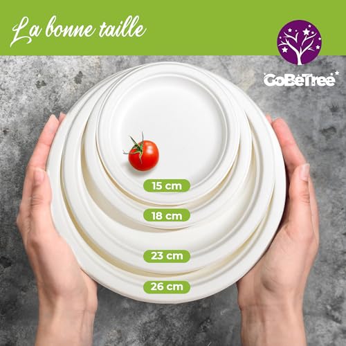 GoBeTree 100 x White Sugarcane Bagasse Round Disposable Plates 15cm Heavy Duty Disposable Paper Plates for Camping, Picnics, Parties, BBQs, Birthdays
