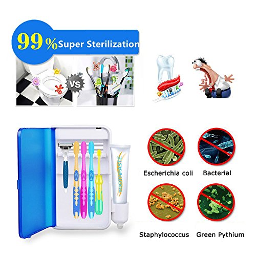 DEWEL Toothbrush Sterilizers UV Sanitizer Wall Mounted Toothbrush Holder with UV Light Toothbrush Cleaner Container with Toothpaste Holder and AC Adapter