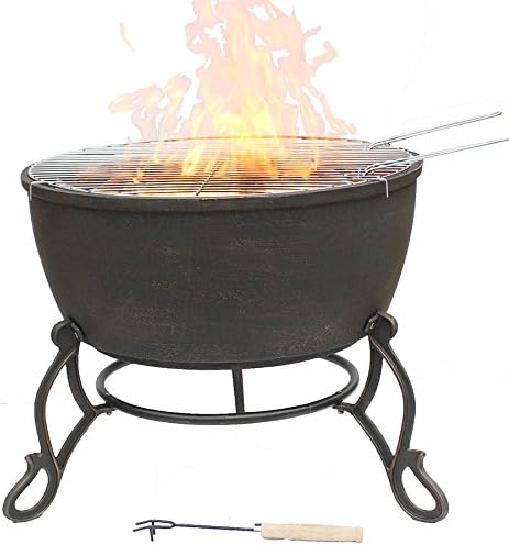 Gardeco MEREDIR Cast Iron Fire Pit Large Bronze Traditional Deep Bowl BBQ Grill