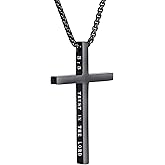 XOYOYZU Cross Necklace for Men Christmas Gift Cross Pendant Strength Bible Verse Stainless Steel Necklaces