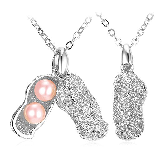 Personalized Peanut Pendant Necklace With Pink Synthetic Pearl Charm Necklace & Chain (Platinum)