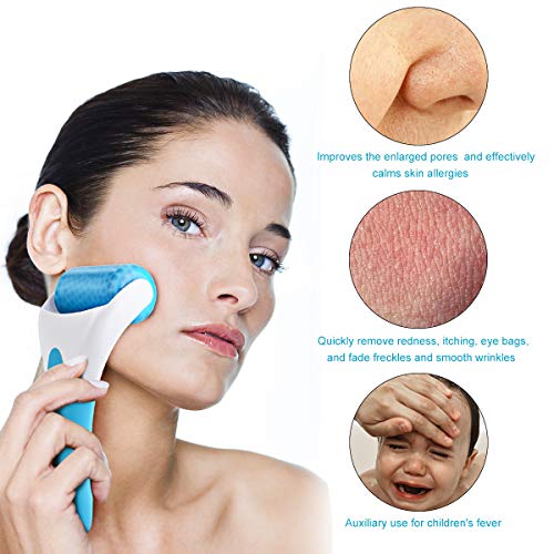 Eurobuy Ice Roller for Face & Eye Puffiness Migraine Pain Relief and Minor Injury,Set of 2 Roller Heads Ice Rolling Massager,Handhold Stainless Steel Roller,Skin Care Beauty Tool (Blue)