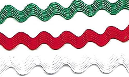 BEEKLEY BOWS 3/8" Holiday Theme Bright Ric Rac Craft Sewing Trim Assortment (Christmas Assortment, Red/Green/White)