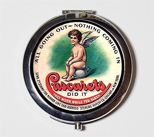 Angel Laxative Compact Mirror Victorian Advertisement Ad Cherub Pocket Size for Makeup Cosmetics