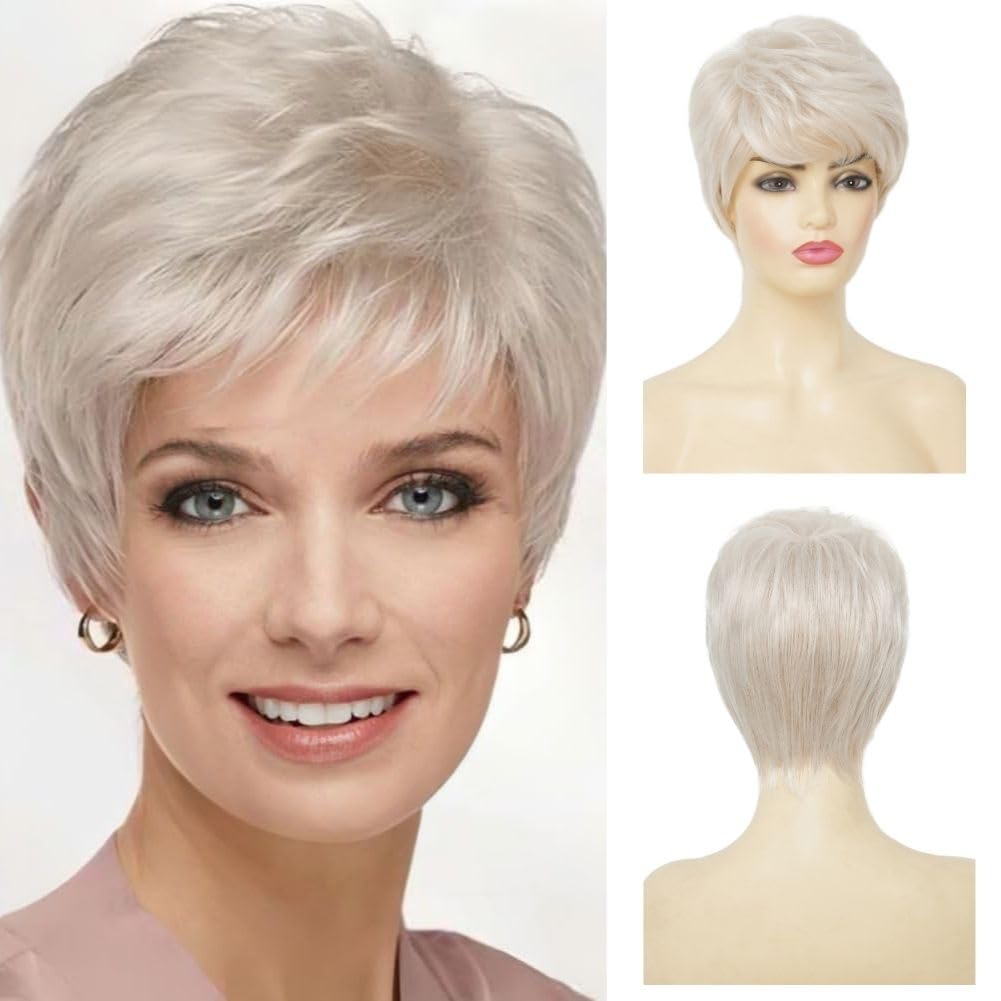 Salaibs Blonde Short Wigs for Women Pixie Cut Wig with Bangs Natural Synthetic Grandma Hair Wig for Daily Party Use — image 1