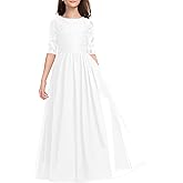 HOSIKA Flower Girls Dress Elegant Vintage Lace Chiffon A-Line Formal Birthday Wedding Party Floor Length Dress 6-13 Years