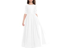 HOSIKA Flower Girls Dress Elegant Vintage Lace Chiffon A-Line Formal Birthday Wedding Party Floor Length Dress 6-13 Years